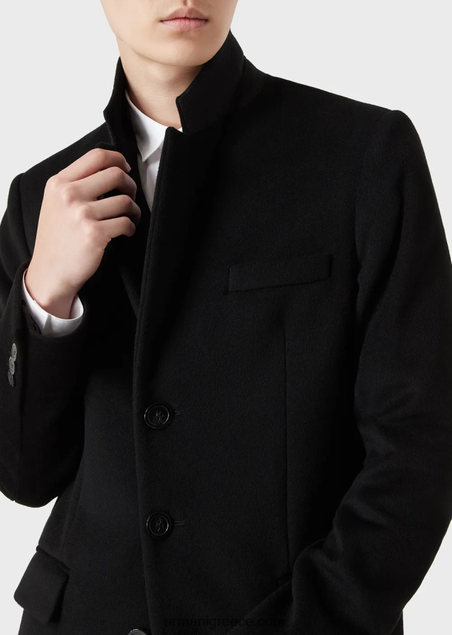 άνδρες Armani παλτό με πέτα από κασμίρ κάστορας 4046R61355 μαύρος