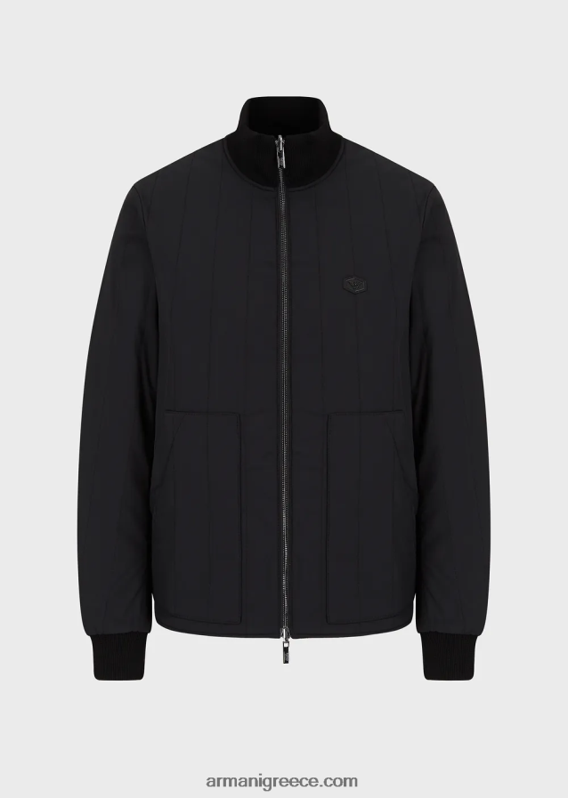 άνδρες Armani καπιτονέ νάιλον και πλεκτή αναστρέψιμη μπλούζα με έμπλαστρο με λογότυπο 4046R61360 μαύρος