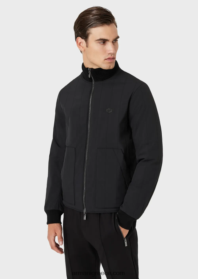 άνδρες Armani καπιτονέ νάιλον και πλεκτή αναστρέψιμη μπλούζα με έμπλαστρο με λογότυπο 4046R61360 μαύρος