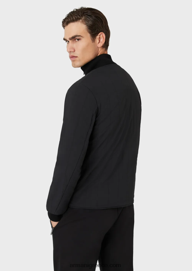 άνδρες Armani καπιτονέ νάιλον και πλεκτή αναστρέψιμη μπλούζα με έμπλαστρο με λογότυπο 4046R61360 μαύρος