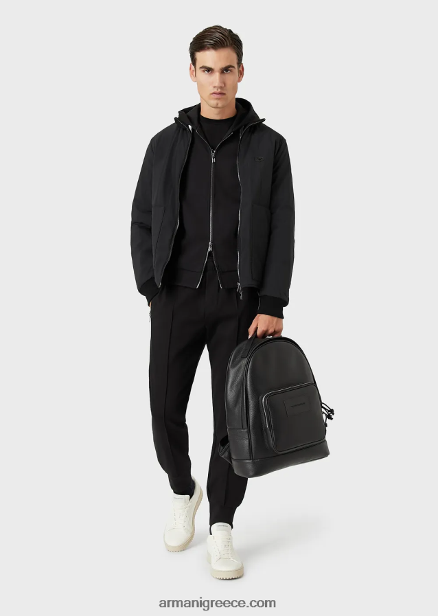 άνδρες Armani καπιτονέ νάιλον και πλεκτή αναστρέψιμη μπλούζα με έμπλαστρο με λογότυπο 4046R61360 μαύρος