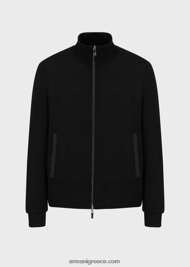 άνδρες Armani καπιτονέ νάιλον και πλεκτή αναστρέψιμη μπλούζα με έμπλαστρο με λογότυπο 4046R61360 μαύρος