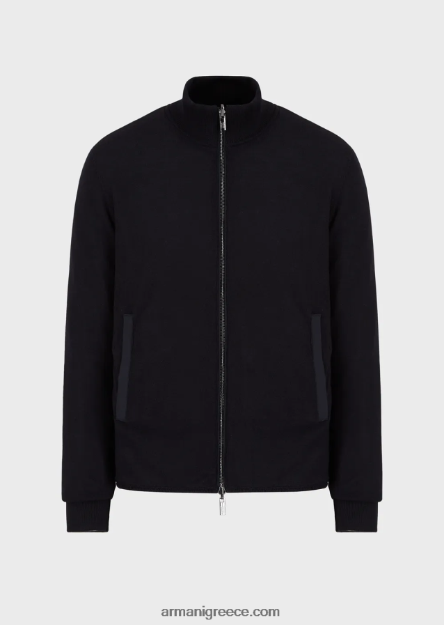 άνδρες Armani καπιτονέ νάιλον και πλεκτή αναστρέψιμη μπλούζα με έμπλαστρο με λογότυπο 4046R61361 ναυτικό μπλε