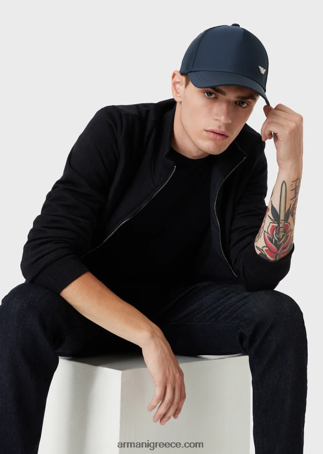 άνδρες Armani καπιτονέ νάιλον και πλεκτή αναστρέψιμη μπλούζα με έμπλαστρο με λογότυπο 4046R61361 ναυτικό μπλε