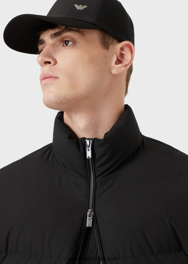 άνδρες Armani καπιτονέ νάιλον, τζάκετ με πλήρες φερμουάρ 4046R61362 μαύρος