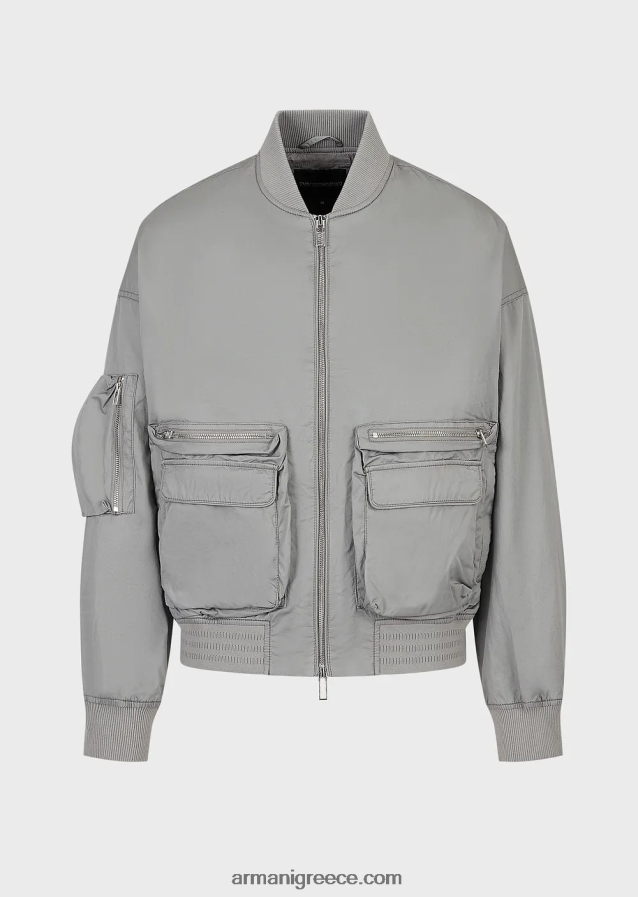 άνδρες Armani μπουφάν bomber με πολλές τσέπες pima poplin 4046R61303 ανοιχτό γκρι
