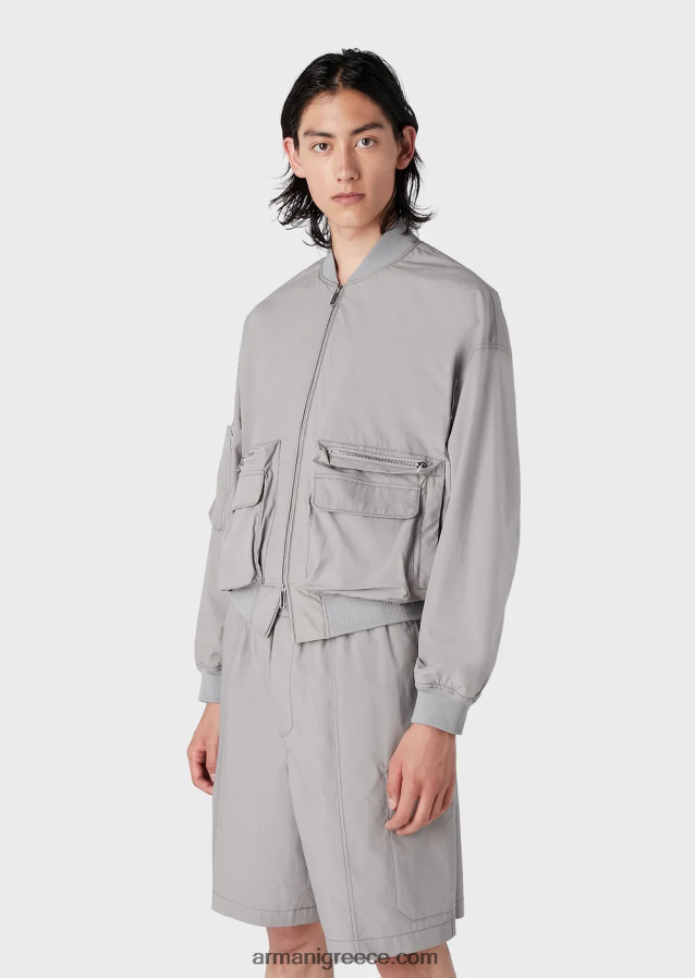 άνδρες Armani μπουφάν bomber με πολλές τσέπες pima poplin 4046R61303 ανοιχτό γκρι