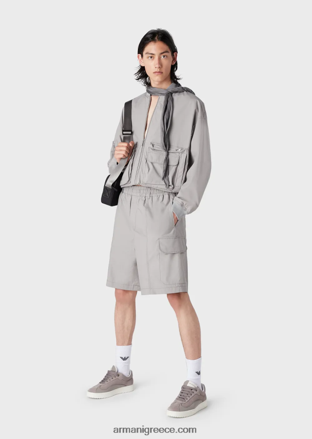 άνδρες Armani μπουφάν bomber με πολλές τσέπες pima poplin 4046R61303 ανοιχτό γκρι