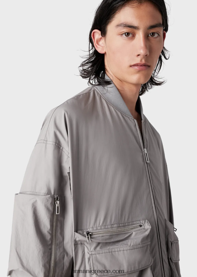 άνδρες Armani μπουφάν bomber με πολλές τσέπες pima poplin 4046R61303 ανοιχτό γκρι