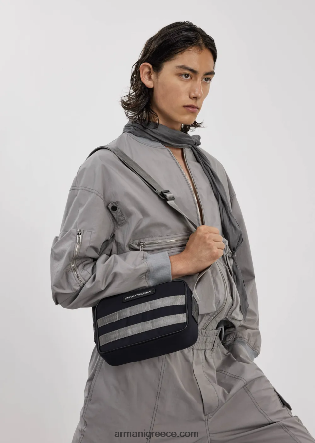 άνδρες Armani μπουφάν bomber με πολλές τσέπες pima poplin 4046R61303 ανοιχτό γκρι