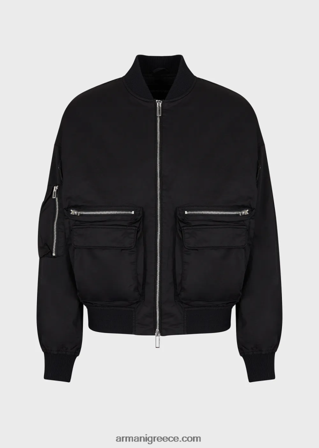 άνδρες Armani μπουφάν bomber με πολλές τσέπες pima poplin 4046R61304 μαύρος