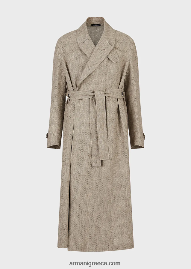 άνδρες Armani λινό καμπαρντίνα με επικάλυψη με διάτρητο μοτίβο chevron 4046R61354