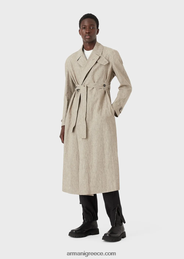 άνδρες Armani λινό καμπαρντίνα με επικάλυψη με διάτρητο μοτίβο chevron 4046R61354