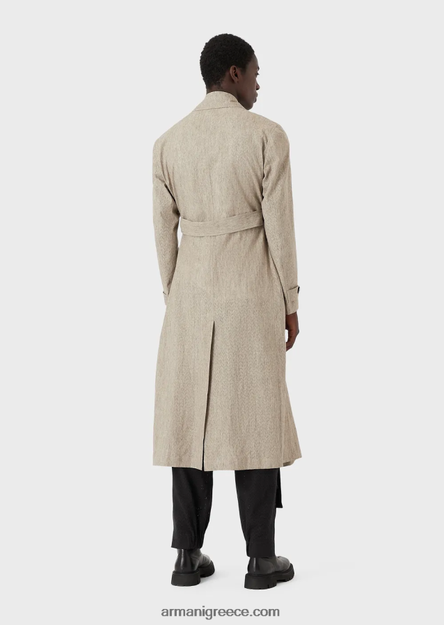 άνδρες Armani λινό καμπαρντίνα με επικάλυψη με διάτρητο μοτίβο chevron 4046R61354