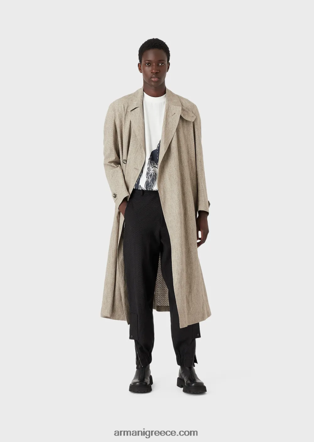 άνδρες Armani λινό καμπαρντίνα με επικάλυψη με διάτρητο μοτίβο chevron 4046R61354