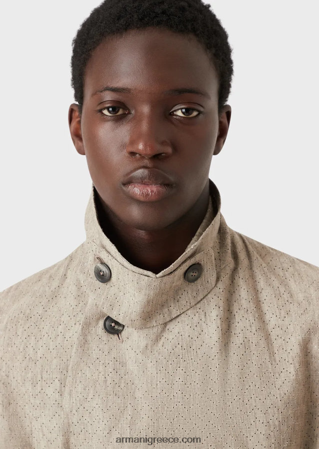 άνδρες Armani λινό καμπαρντίνα με επικάλυψη με διάτρητο μοτίβο chevron 4046R61354