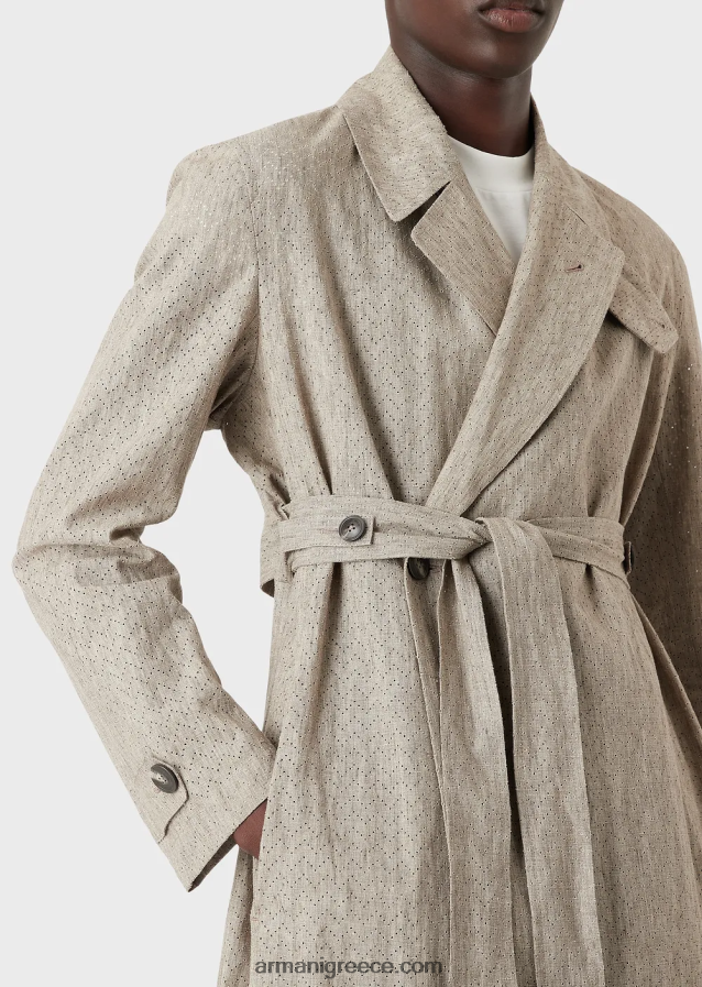 άνδρες Armani λινό καμπαρντίνα με επικάλυψη με διάτρητο μοτίβο chevron 4046R61354