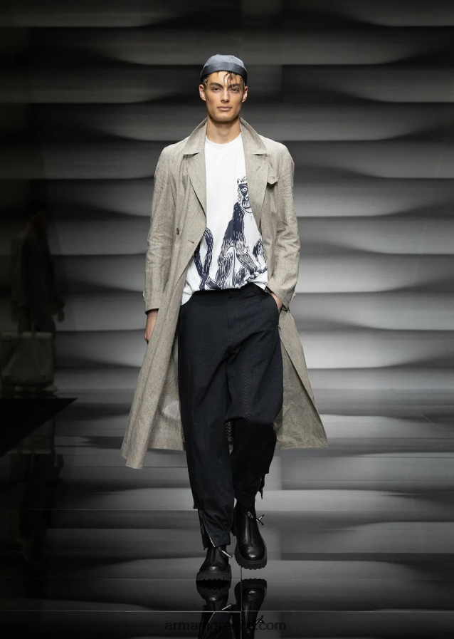 άνδρες Armani λινό καμπαρντίνα με επικάλυψη με διάτρητο μοτίβο chevron 4046R61354