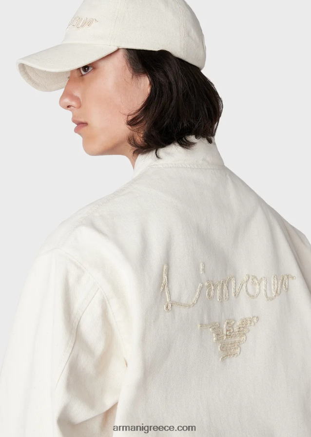 άνδρες Armani l'amour κεντημένο τζιν μπλουζόν με φερμουάρ 4046R61353