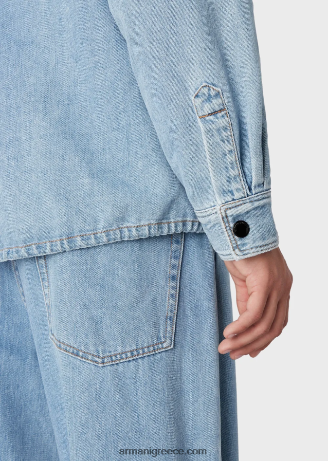 άνδρες Armani Τζιν μπουφάν από μείγμα κάνναβης με γιακά nehru 4046R61319 γαλάζιο