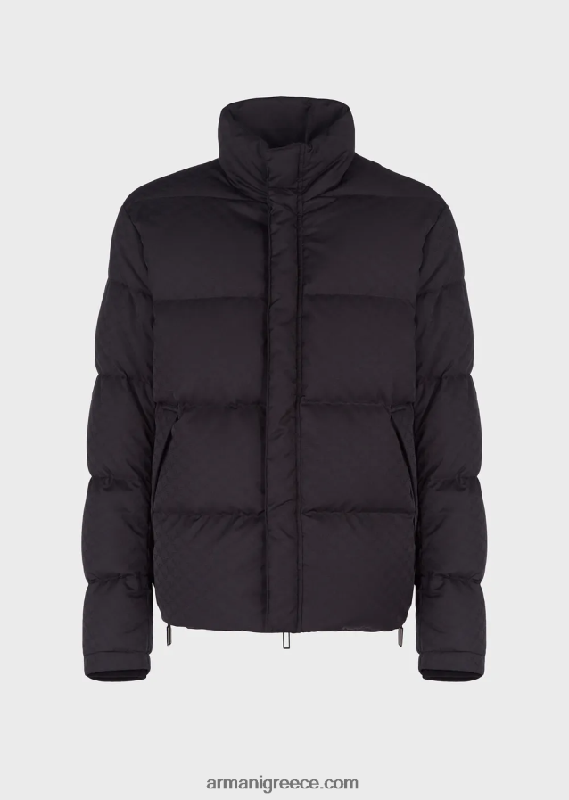 άνδρες Armani καπιτονέ puffer jacket με ζακάρ αετό παντού 4046R61364 μαύρος