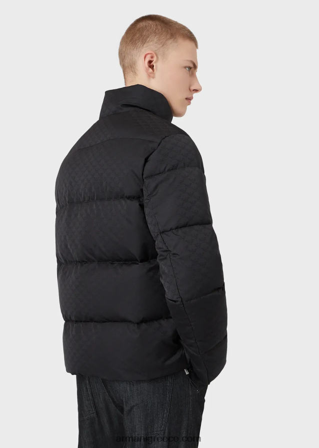 άνδρες Armani καπιτονέ puffer jacket με ζακάρ αετό παντού 4046R61364 μαύρος