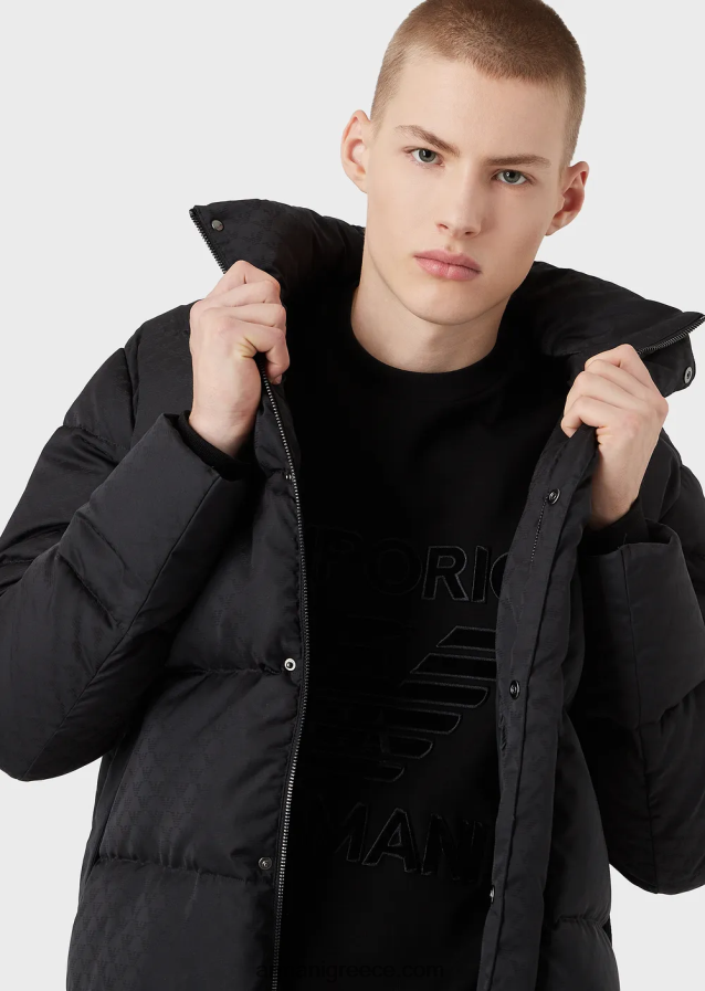 άνδρες Armani καπιτονέ puffer jacket με ζακάρ αετό παντού 4046R61364 μαύρος