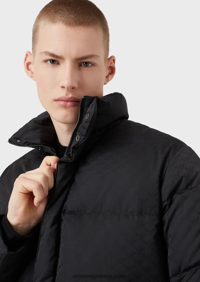 άνδρες Armani καπιτονέ puffer jacket με ζακάρ αετό παντού 4046R61364 μαύρος