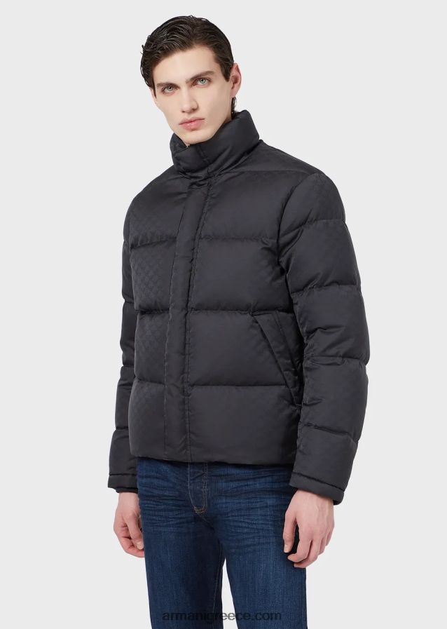 άνδρες Armani καπιτονέ puffer jacket με ζακάρ αετό παντού 4046R61365 μπλε