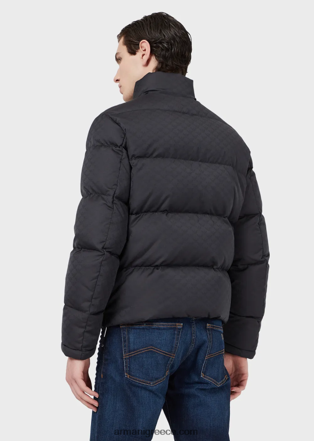 άνδρες Armani καπιτονέ puffer jacket με ζακάρ αετό παντού 4046R61365 μπλε