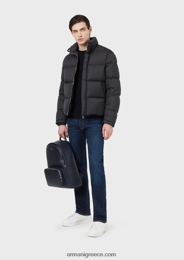άνδρες Armani καπιτονέ puffer jacket με ζακάρ αετό παντού 4046R61365 μπλε