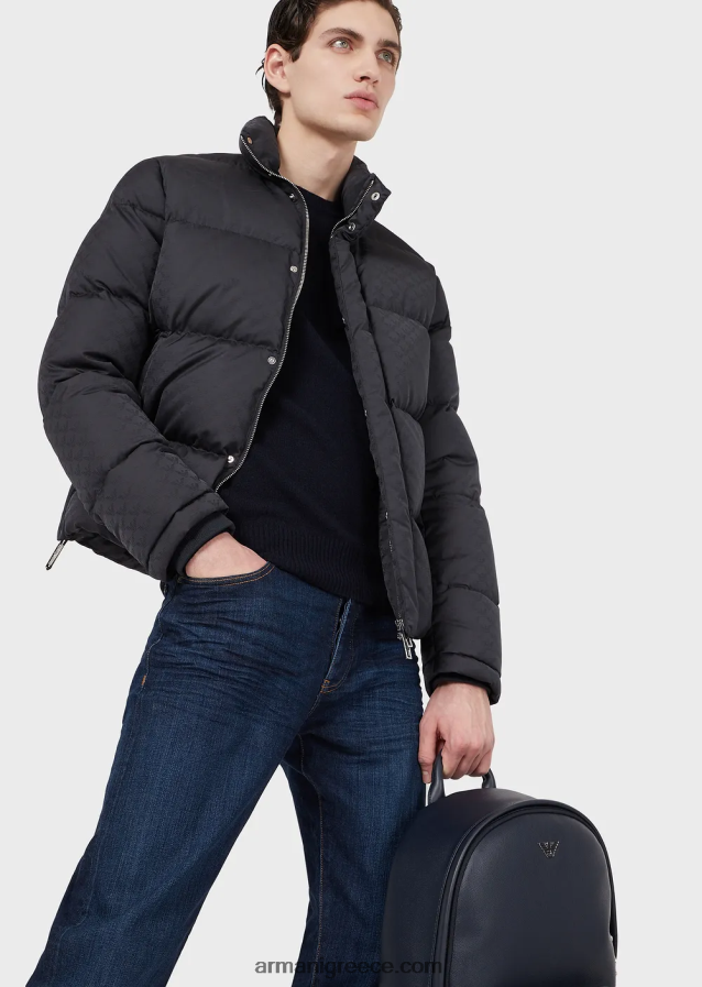 άνδρες Armani καπιτονέ puffer jacket με ζακάρ αετό παντού 4046R61365 μπλε