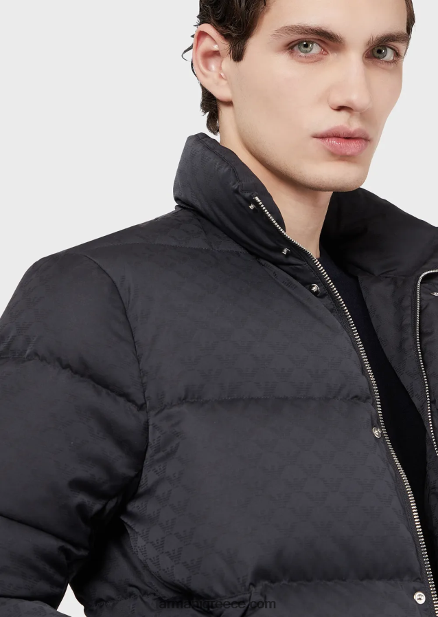 άνδρες Armani καπιτονέ puffer jacket με ζακάρ αετό παντού 4046R61365 μπλε