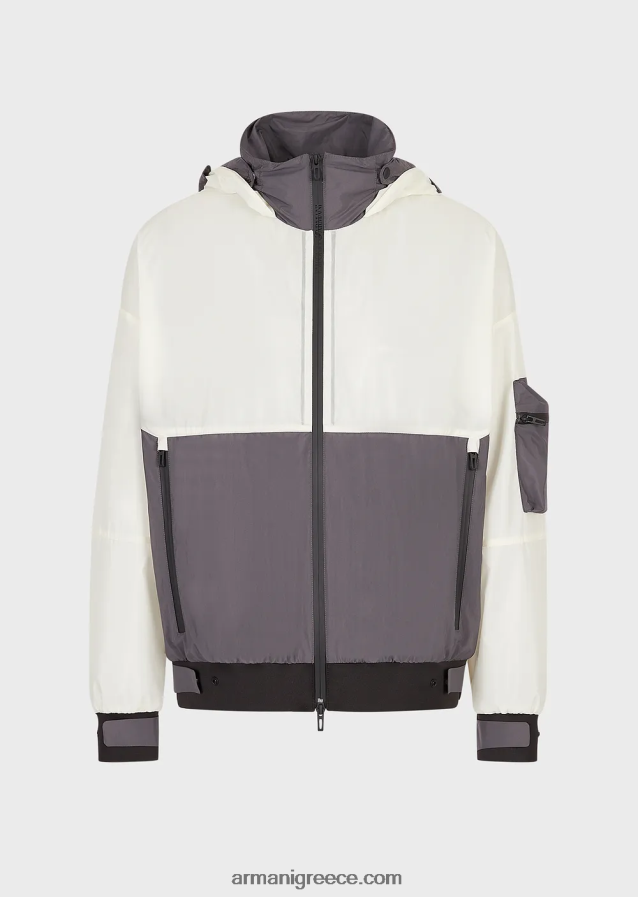 άνδρες Armani Ταξιδιωτικά είδη πρώτης ανάγκης ripstop νάιλον μπλούζα με κουκούλα με πεντακάθαρη αίσθηση 4046R61306 άσπρο