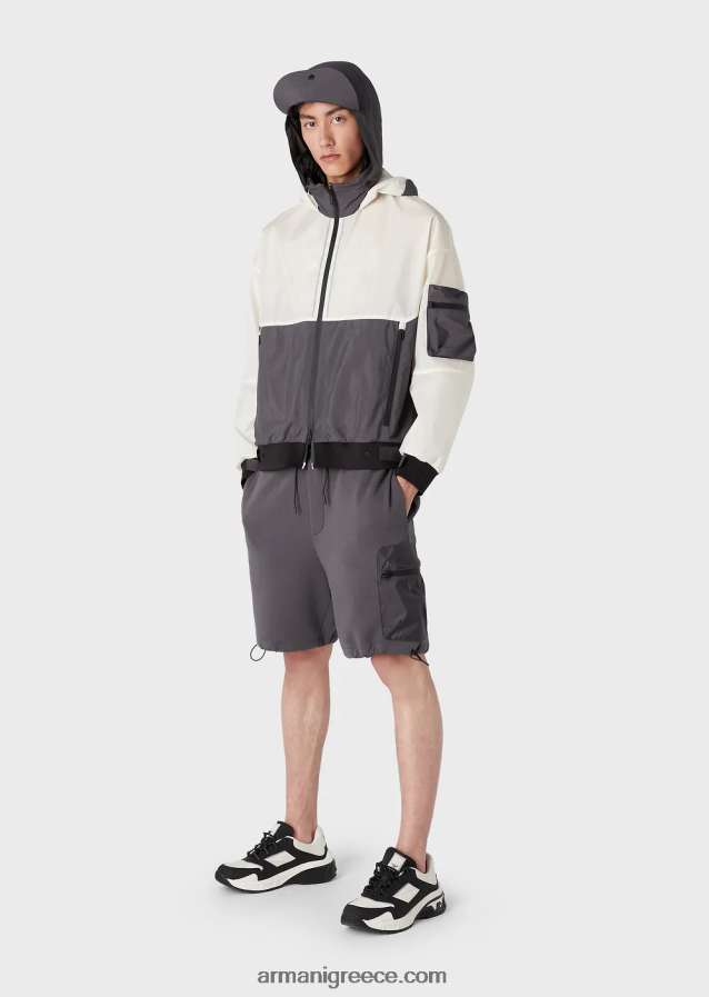 άνδρες Armani Ταξιδιωτικά είδη πρώτης ανάγκης ripstop νάιλον μπλούζα με κουκούλα με πεντακάθαρη αίσθηση 4046R61306 άσπρο