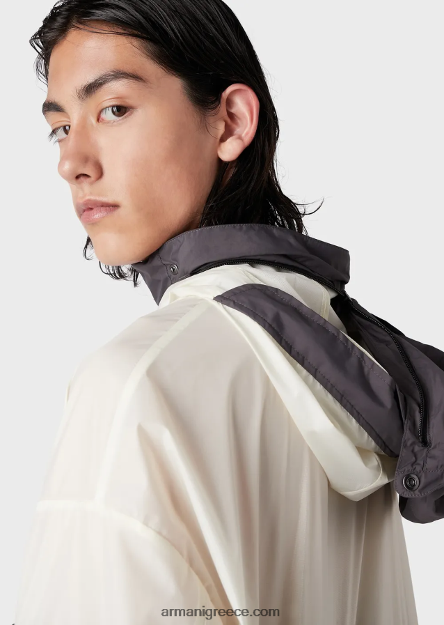 άνδρες Armani Ταξιδιωτικά είδη πρώτης ανάγκης ripstop νάιλον μπλούζα με κουκούλα με πεντακάθαρη αίσθηση 4046R61306 άσπρο