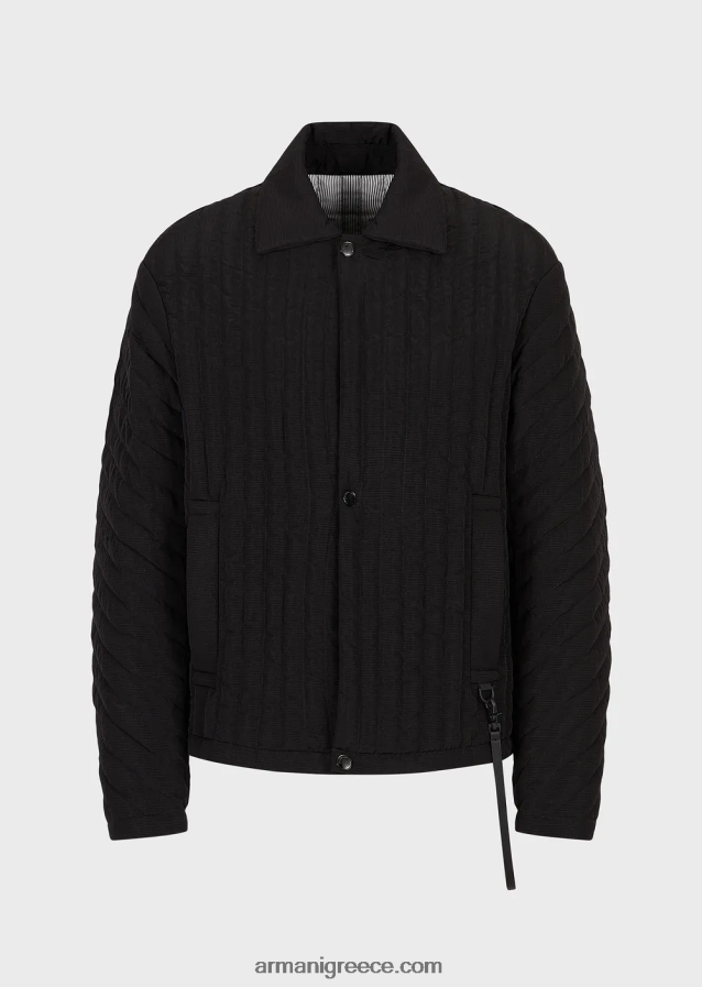 άνδρες Armani υδατοαπωθητικό πουπουλένιο μπουφάν από καπιτονέ ανακυκλωμένο ripstop νάιλον 4046R61311 μαύρος