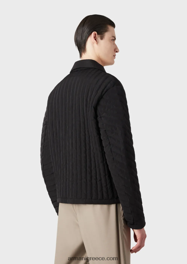 άνδρες Armani υδατοαπωθητικό πουπουλένιο μπουφάν από καπιτονέ ανακυκλωμένο ripstop νάιλον 4046R61311 μαύρος