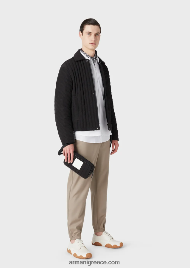 άνδρες Armani υδατοαπωθητικό πουπουλένιο μπουφάν από καπιτονέ ανακυκλωμένο ripstop νάιλον 4046R61311 μαύρος