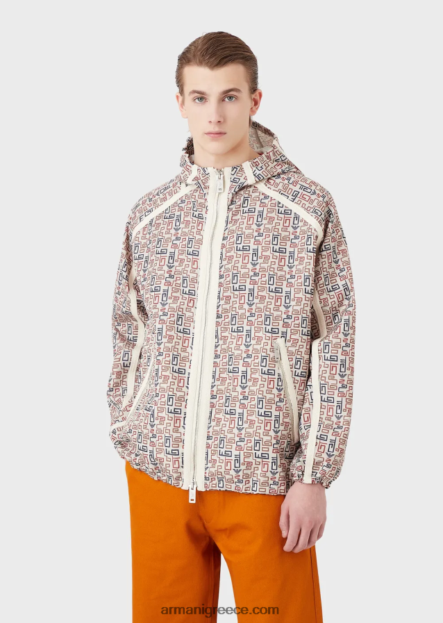 άνδρες Armani βιώσιμη κολεξιόν μπλούζον με φερμουάρ και κουκούλα σε οργανικό ripstop με στάμπα παντού 4046R61349