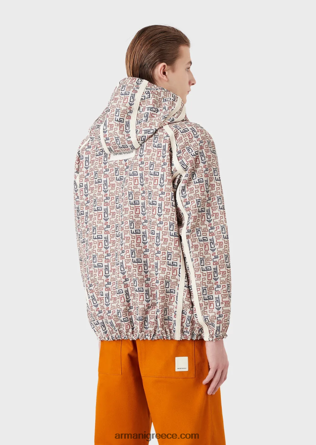 άνδρες Armani βιώσιμη κολεξιόν μπλούζον με φερμουάρ και κουκούλα σε οργανικό ripstop με στάμπα παντού 4046R61349