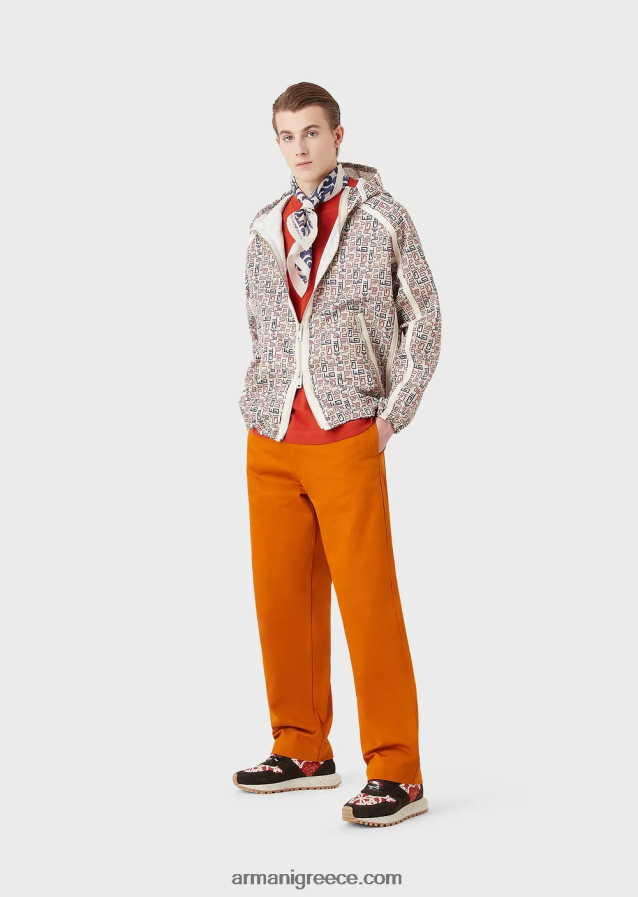 άνδρες Armani βιώσιμη κολεξιόν μπλούζον με φερμουάρ και κουκούλα σε οργανικό ripstop με στάμπα παντού 4046R61349