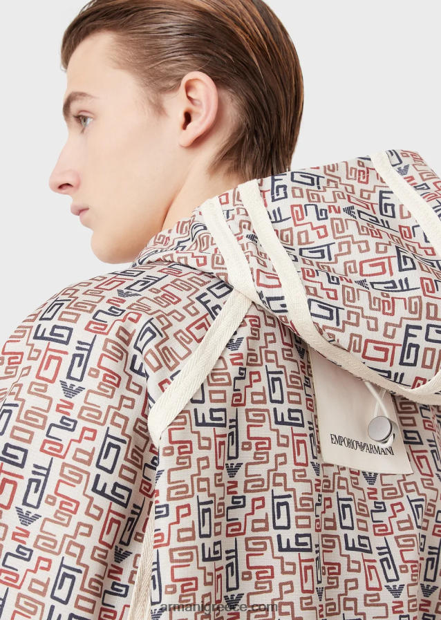 άνδρες Armani βιώσιμη κολεξιόν μπλούζον με φερμουάρ και κουκούλα σε οργανικό ripstop με στάμπα παντού 4046R61349