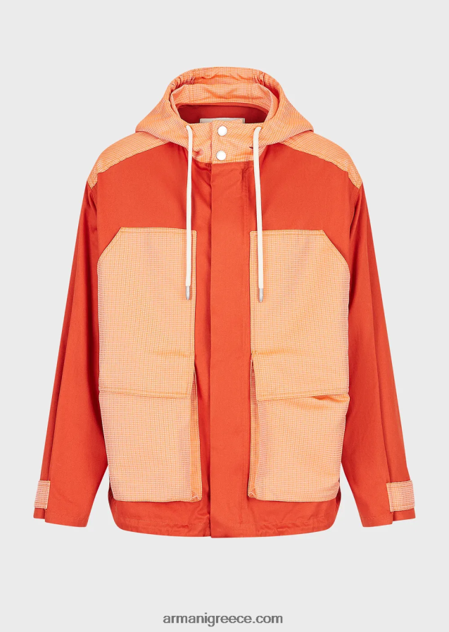 άνδρες Armani βιώσιμη συλλογή οργανικό twill και ανακυκλωμένο ripstop μπλούζον με κουκούλα 4046R61351 το κόκκινο