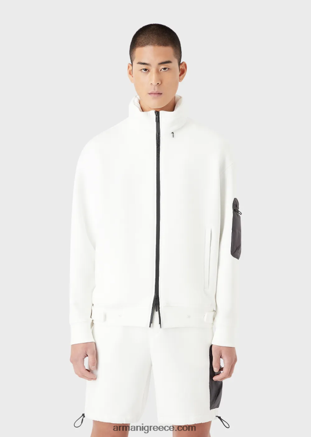 άνδρες Armani Φούτερ με φερμουάρ με φερμουάρ σε διπλή φανέλα 4046R61379 άσπρο