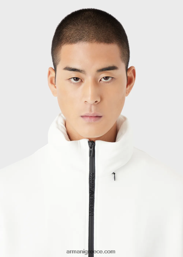 άνδρες Armani Φούτερ με φερμουάρ με φερμουάρ σε διπλή φανέλα 4046R61379 άσπρο