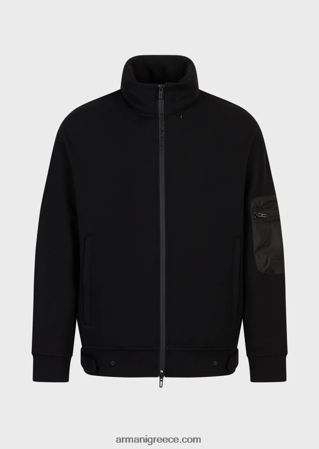 άνδρες Armani Φούτερ με φερμουάρ με φερμουάρ σε διπλή φανέλα 4046R61380 μαύρος