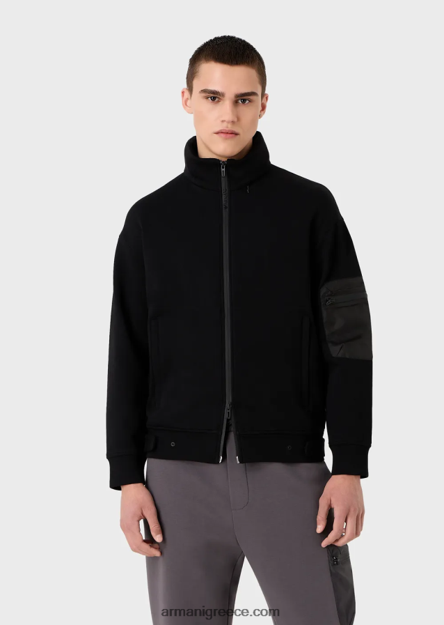 άνδρες Armani Φούτερ με φερμουάρ με φερμουάρ σε διπλή φανέλα 4046R61380 μαύρος