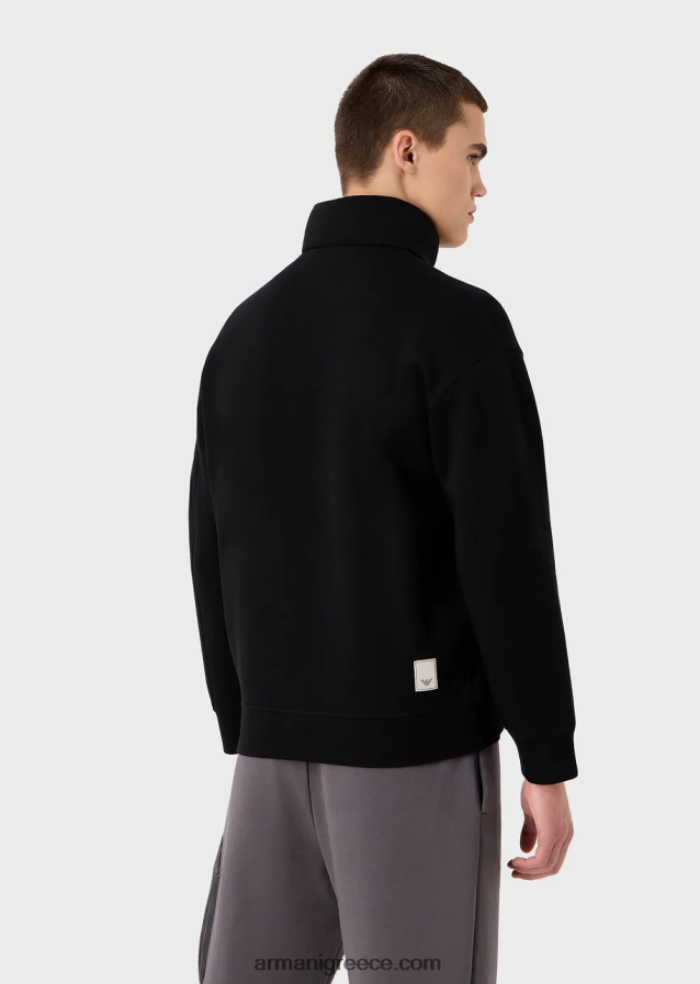 άνδρες Armani Φούτερ με φερμουάρ με φερμουάρ σε διπλή φανέλα 4046R61380 μαύρος