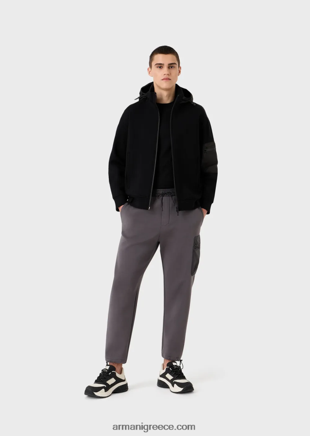 άνδρες Armani Φούτερ με φερμουάρ με φερμουάρ σε διπλή φανέλα 4046R61380 μαύρος